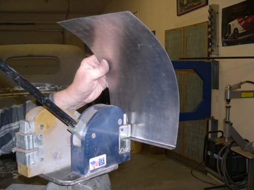   Shrinking the door edge return to just the right curve for the new lower rear cab patch panel  
